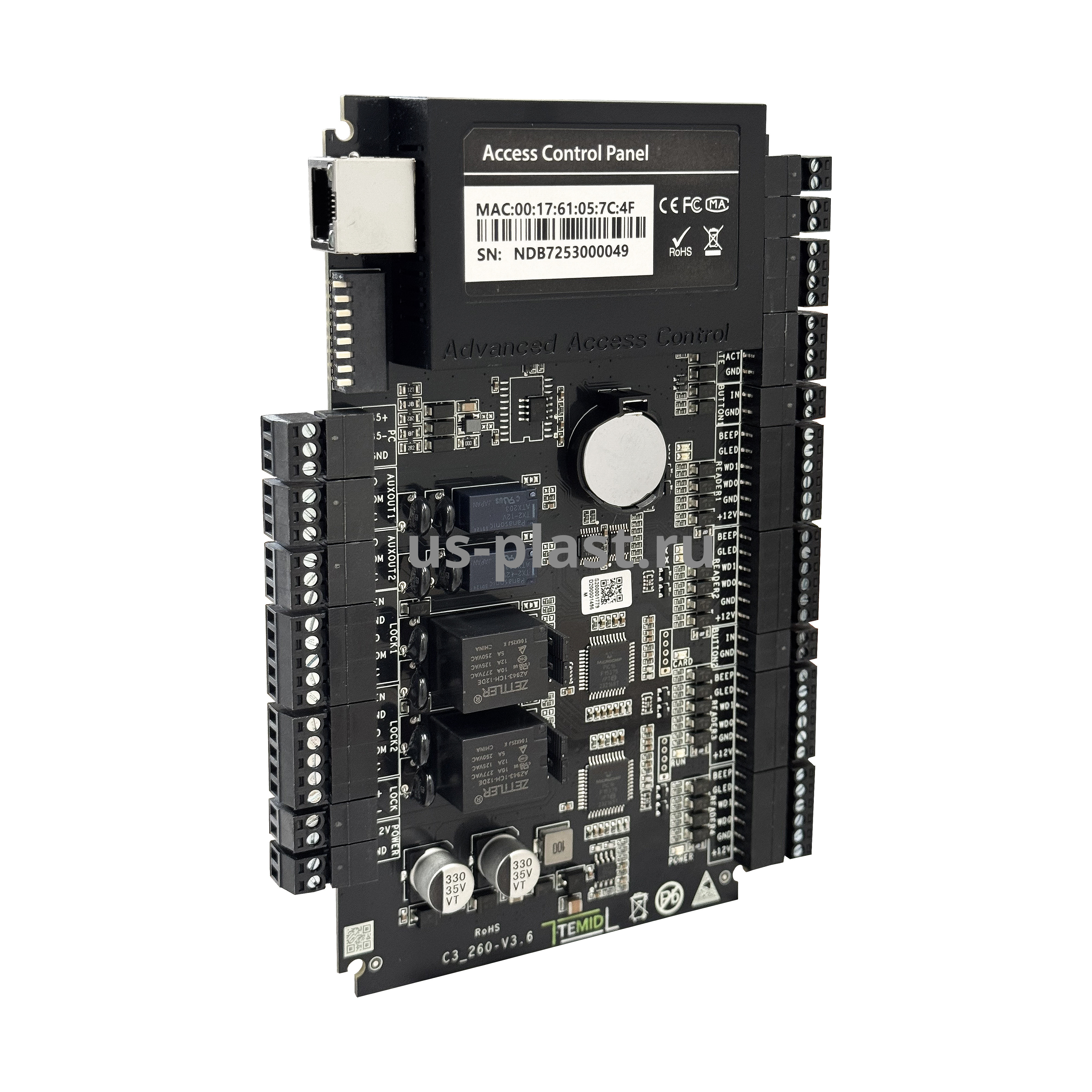 ZKTeco (TEMID) C3-200 Plus, сетевой контроллер СКУД для двух дверей (двухсторонний доступ). Фото N3