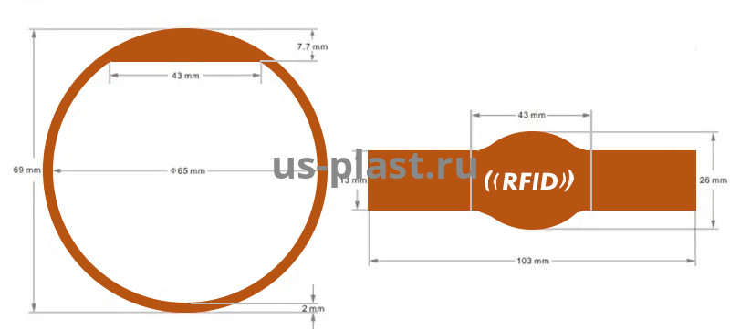 RFID браслет Mifare силиконовый (красно-оранжевый) D65. Фото N3