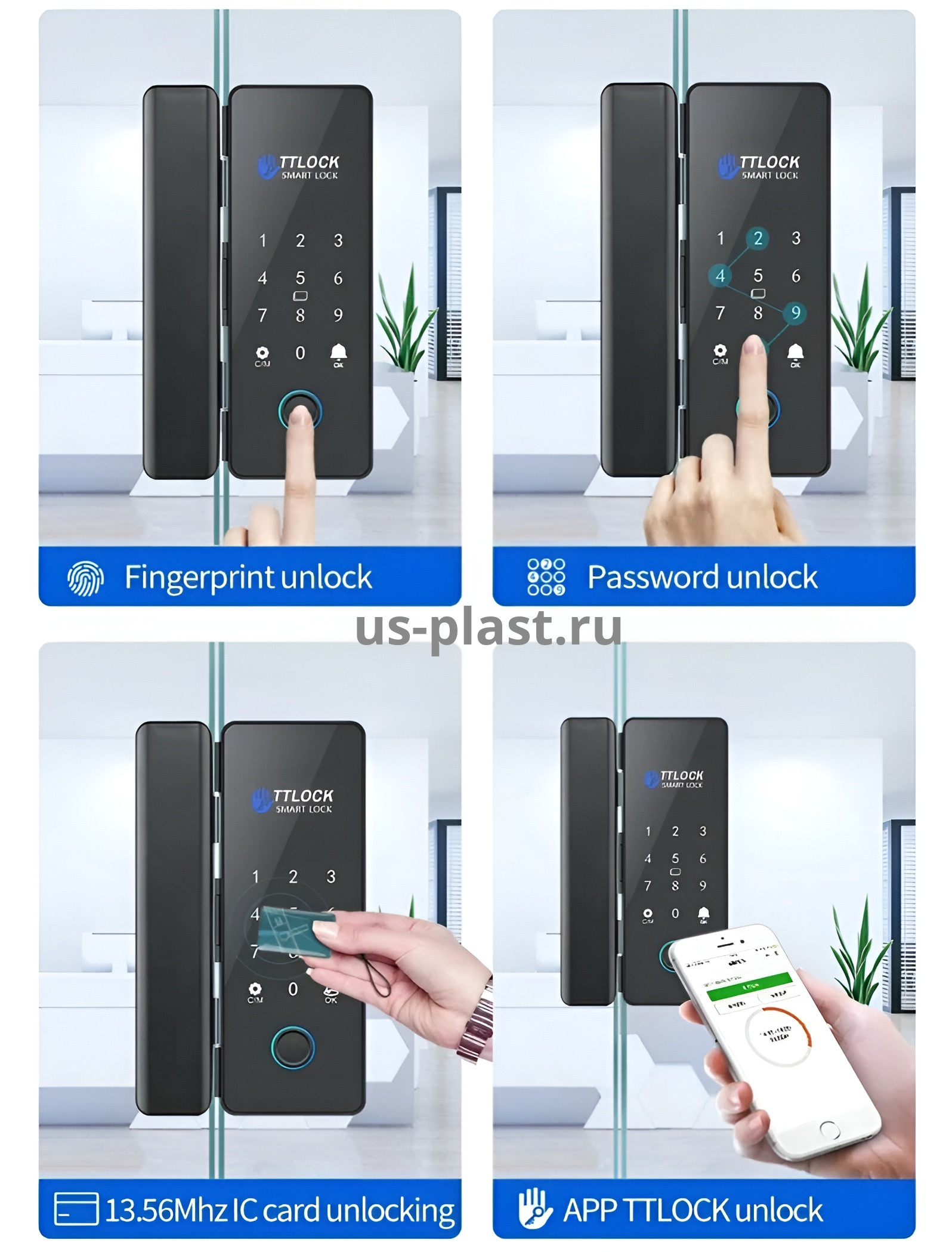TTLock K190 (BLE) электронный биометрический замок для стеклянной двери. Фото N6