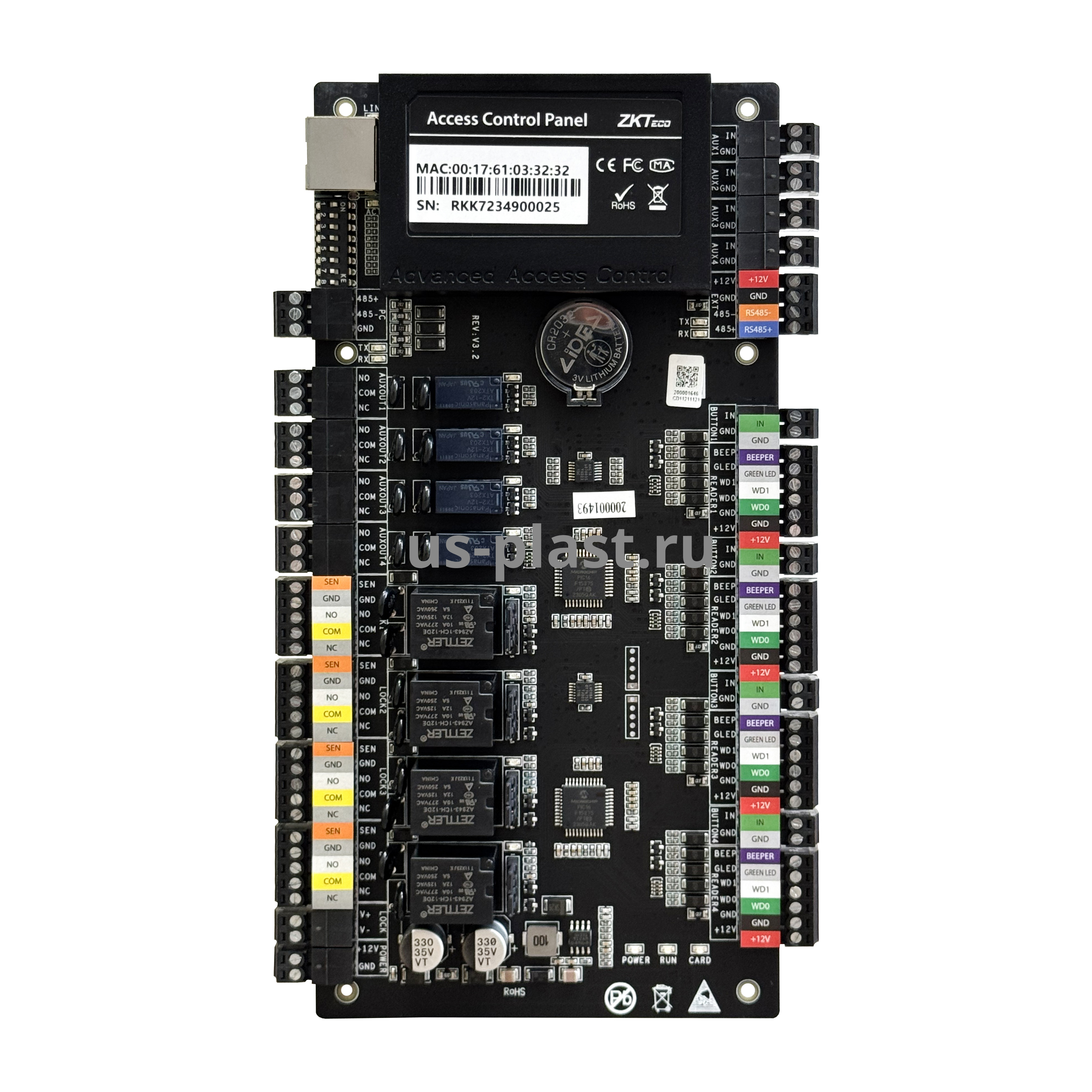 ZKTeco C3-400, сетевой контроллер СКУД для четырех дверей (односторонний доступ)