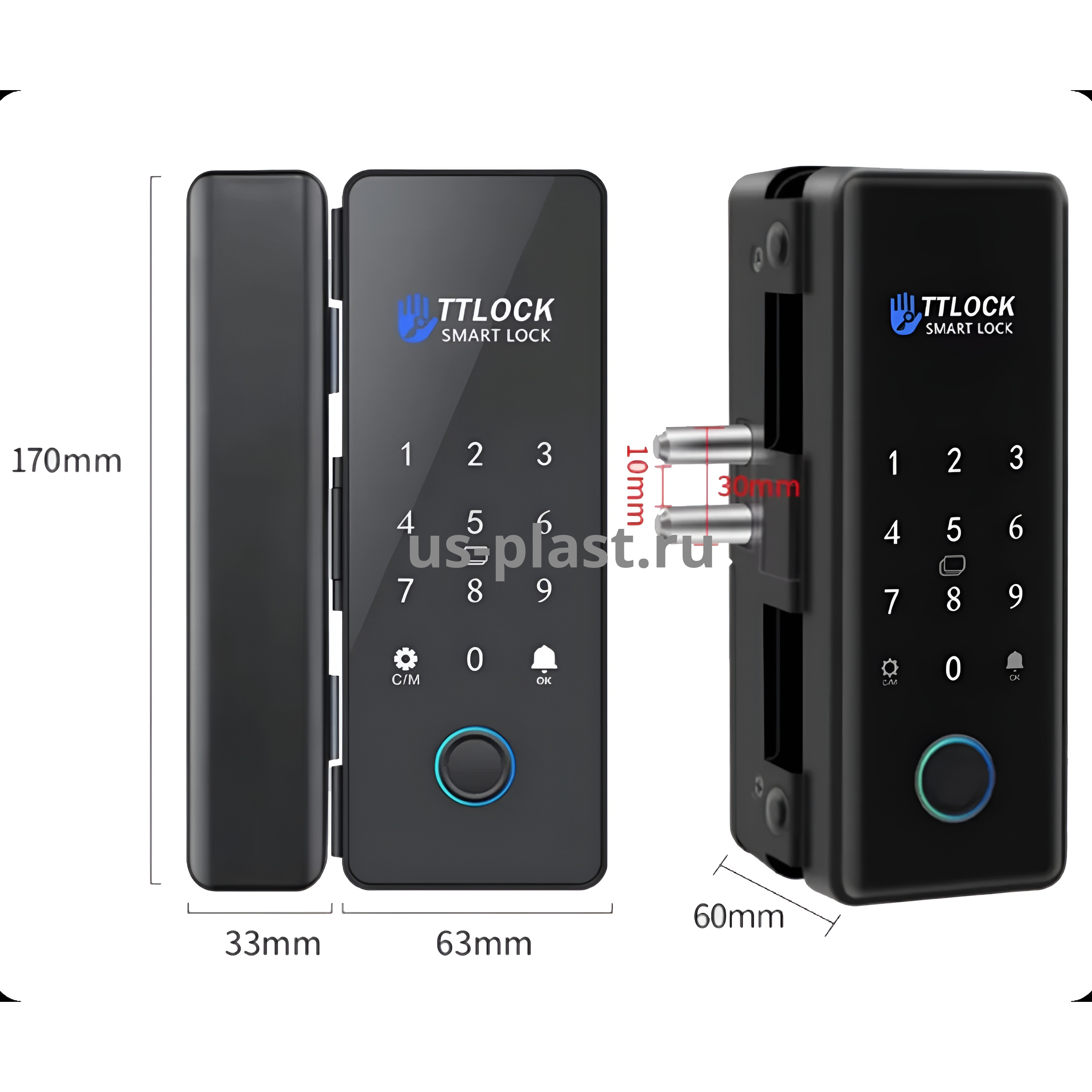 TTLock K190-FACE (BLE) электронный биометрический замок для стеклянной двери. Фото N3