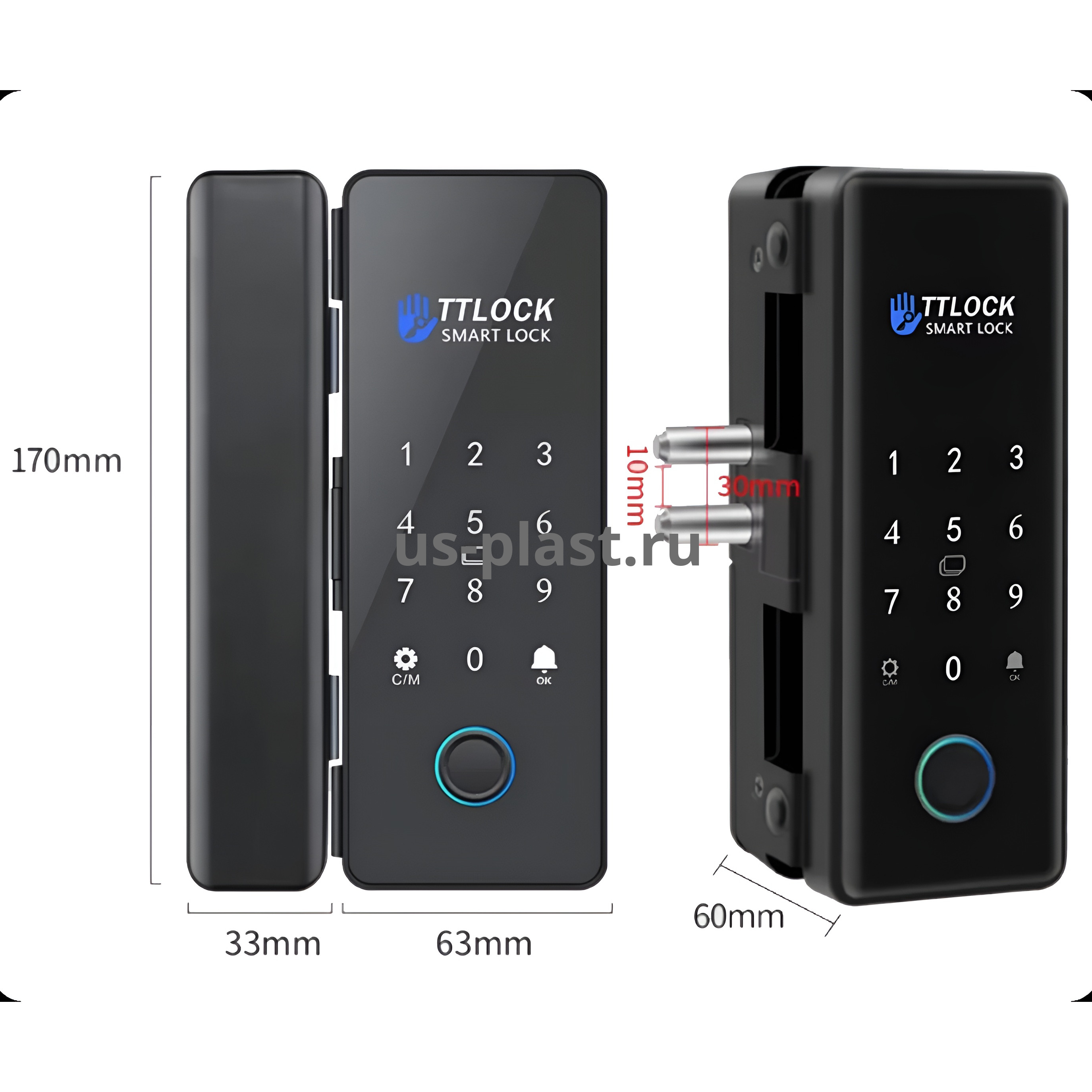 TTLock K190-FACE (BLE) электронный биометрический замок для стеклянной двери. Фото N3
