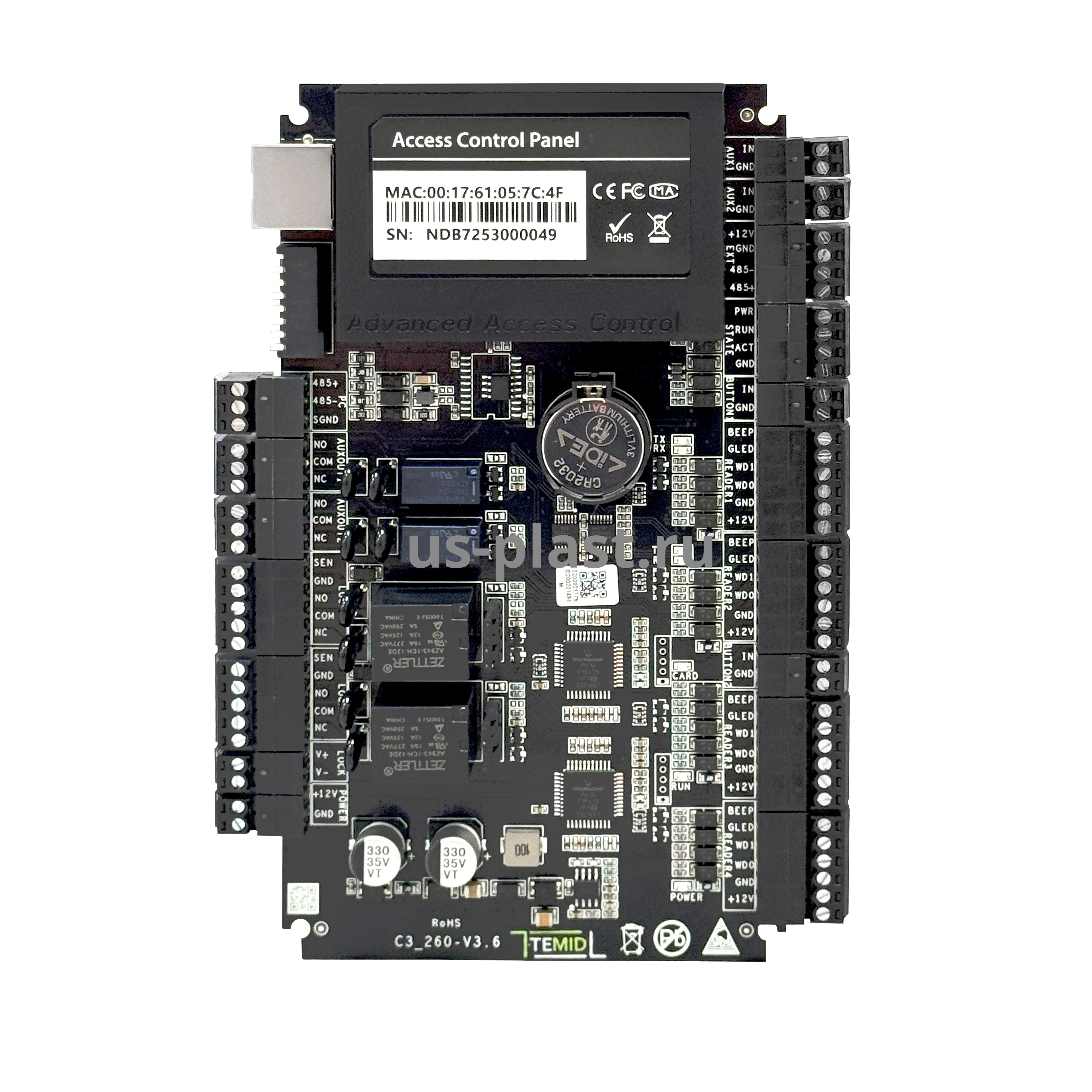 ZKTeco (TEMID) C3-200 Plus Package B, сетевой контроллер СКУД для двух дверей в монтажном боксе. Фото N7