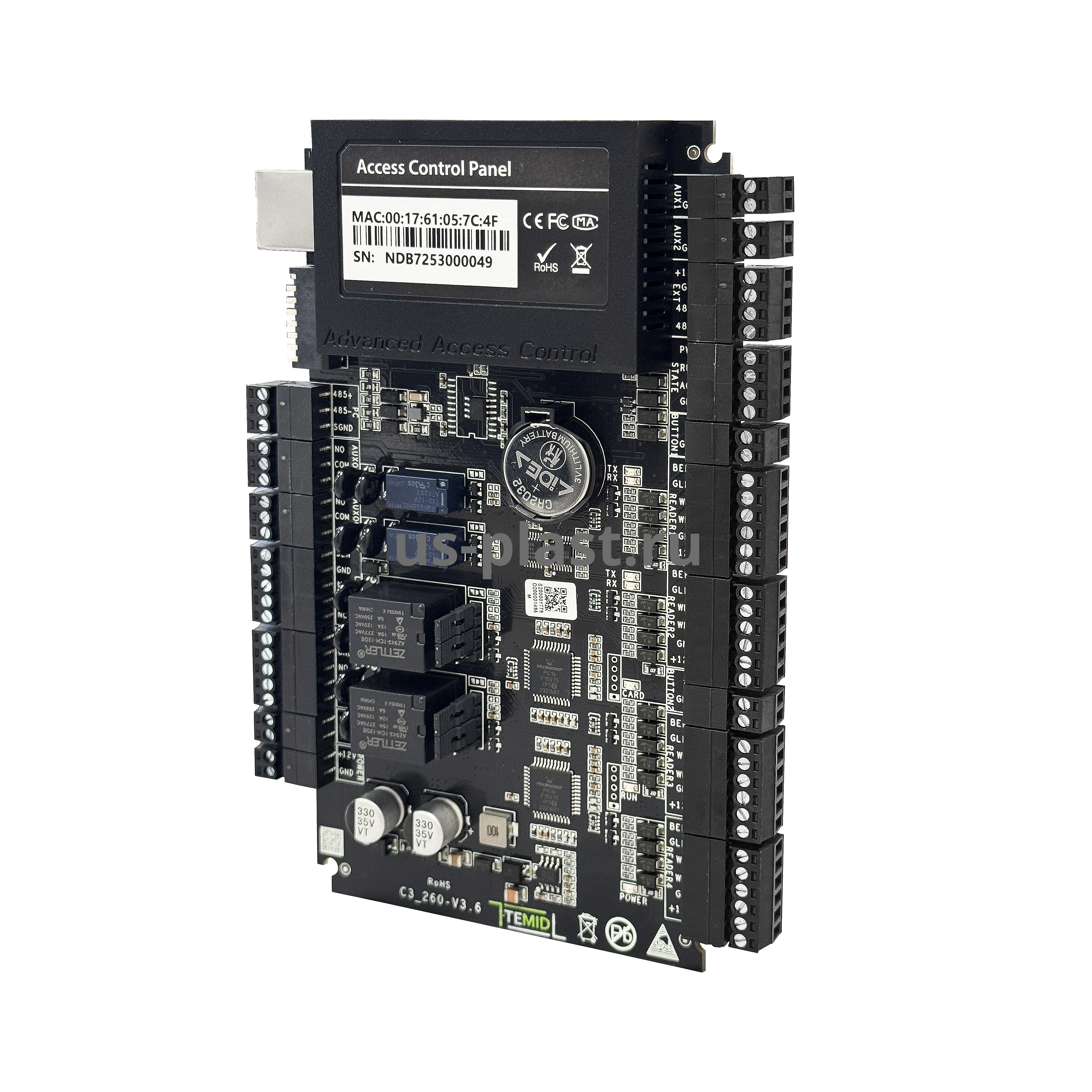 ZKTeco (TEMID) C3-200 Plus, сетевой контроллер СКУД для двух дверей (двухсторонний доступ). Фото N2